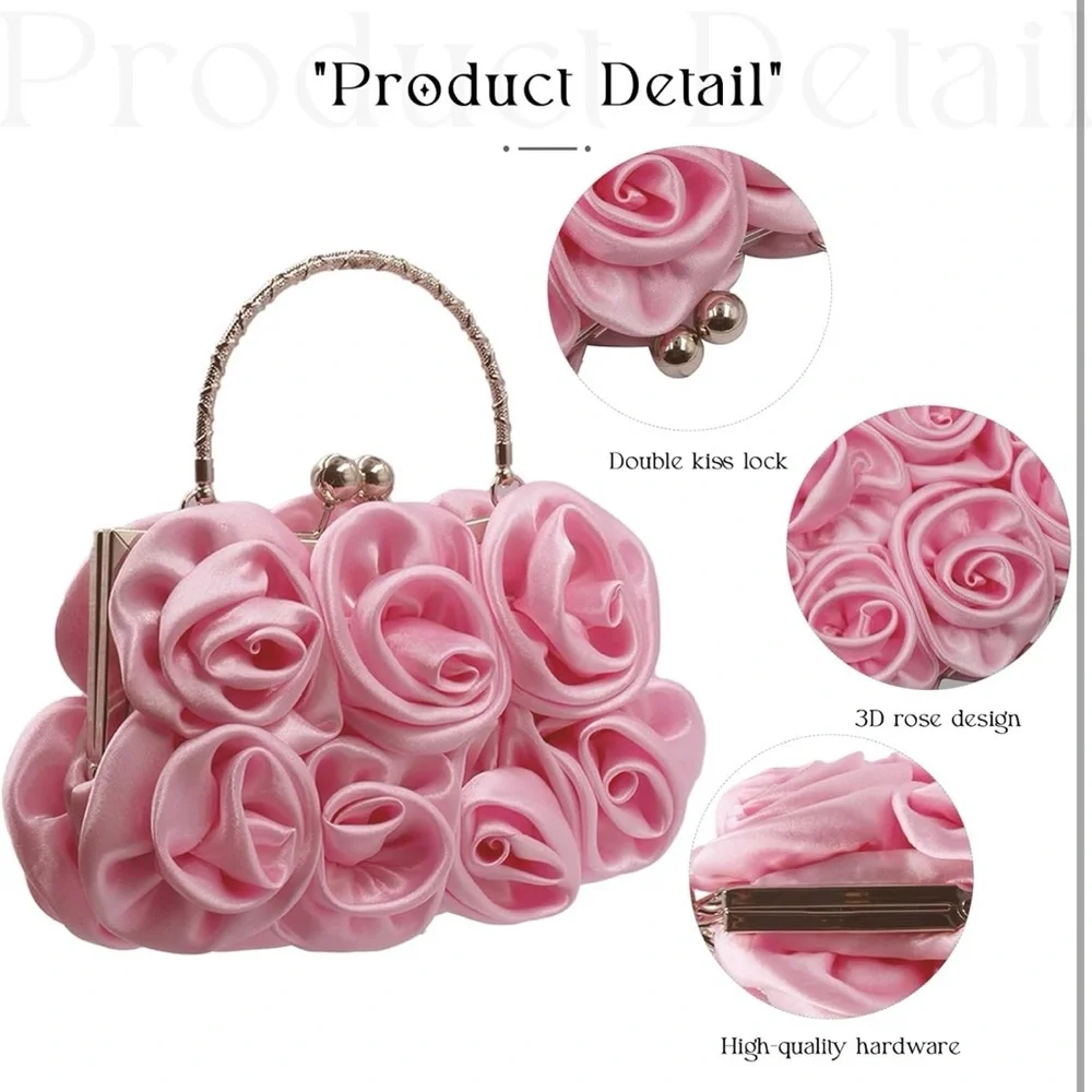 Women Evening Clutch Bag Floral Satin Small Purses with Detachable Strap